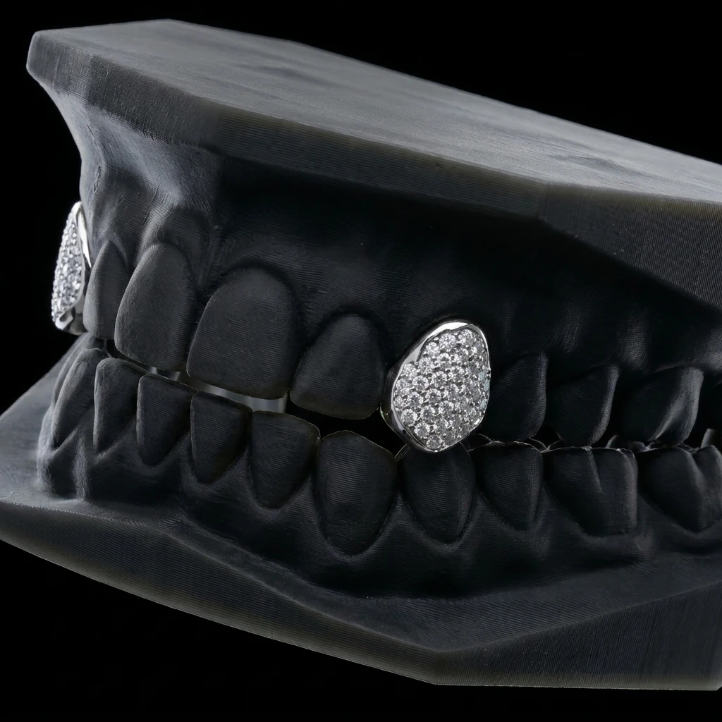 Iced Fangs — stone-set upper canine caps